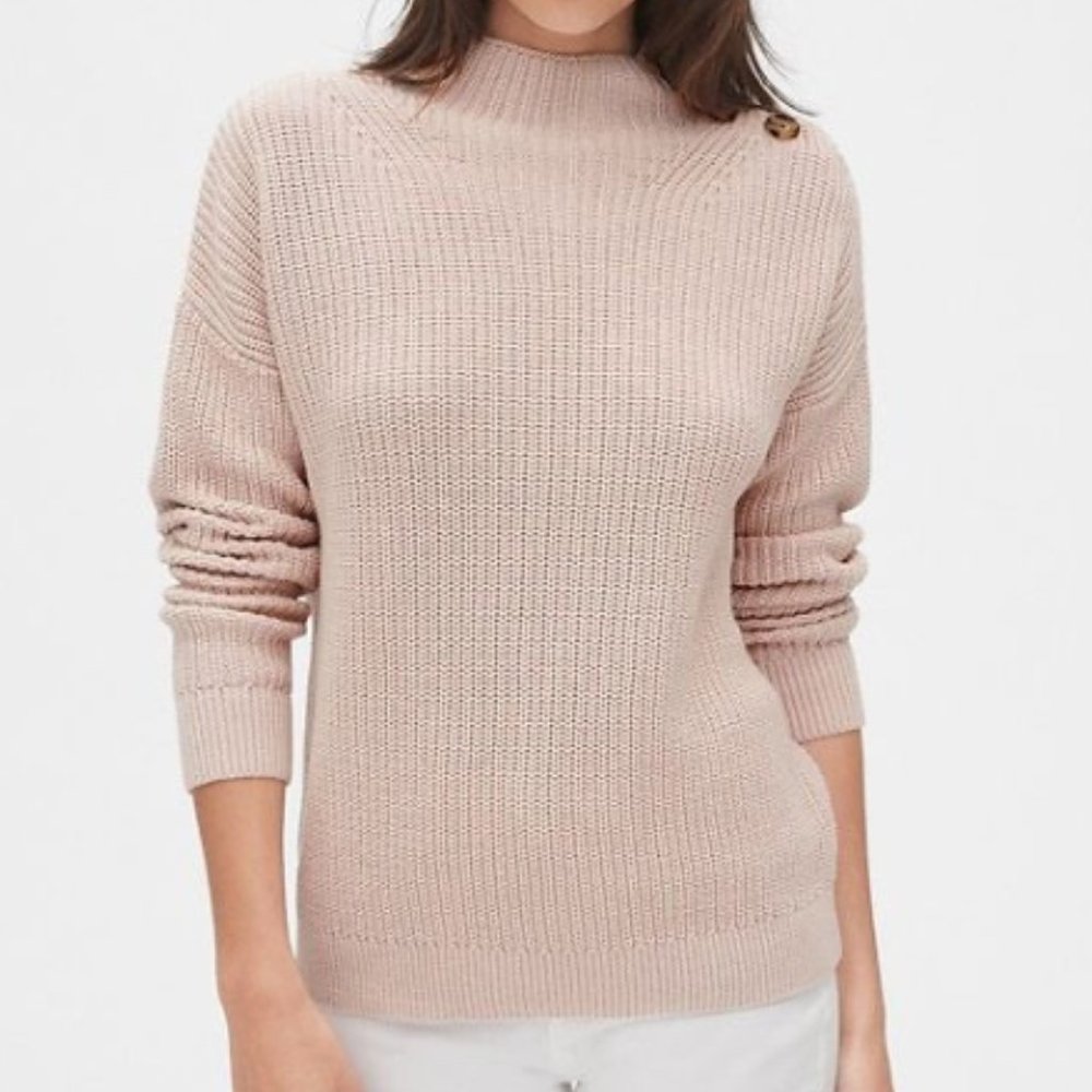 Tall Mockneck Button-Shoulder Pullover Sweater